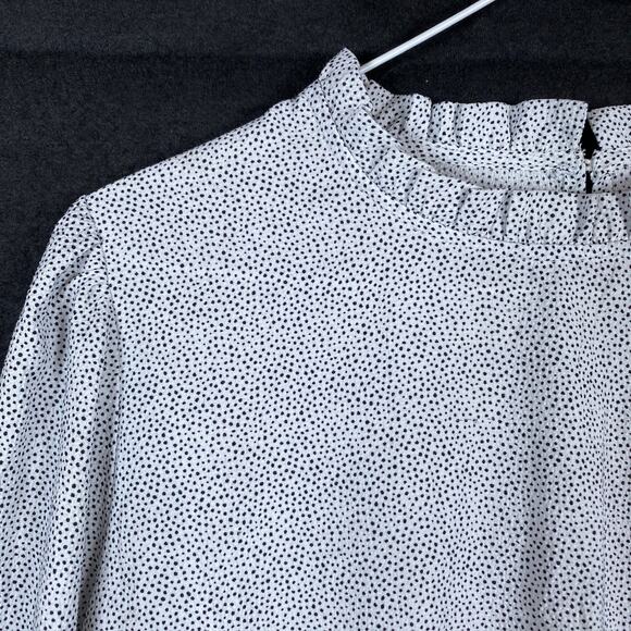 Maison d' Amelie Womens Blouse White Black Spotted Ruffle Balloon Sleeve Paris M - Picture 4 of 14